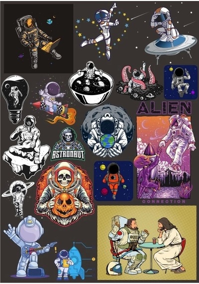 Retro Uzay Sticker Set 5 20 Parça Telefon, Tablet, Defter, Laptop Sticker