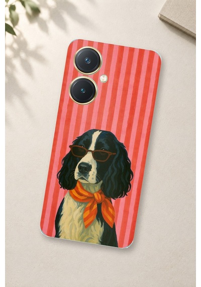 Vivo Y27 Uyumlu Gözlüklü Ve Fularlı Havalı Köpek Baskılı Silikon Kılıf