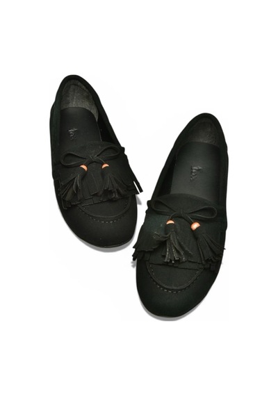 Fox Shoes Y996271002 Siyah Süet Püskül Detaylı Kadın Babet Siyah