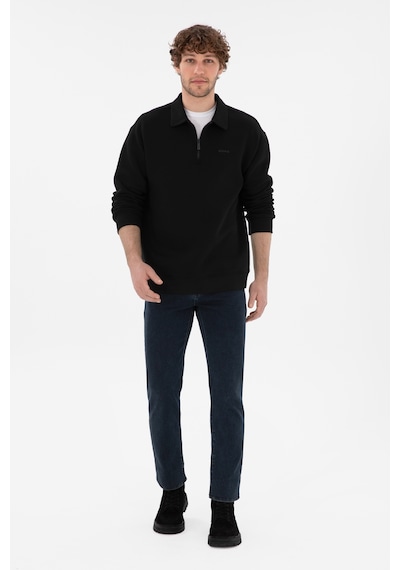 U.S. Polo Assn. Erkek Comfort Fit Yarım Fermuarlı Siyah Basic Sweatshirt 50298265-VR046