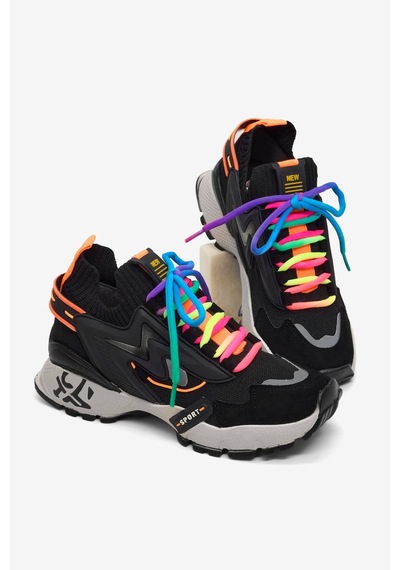 Tonny Black Rahat Kalıp Renkli Lastik Boğazlı Bağcıklı Sneaker Kadın Siyah Sneaker Tbtdyz1903