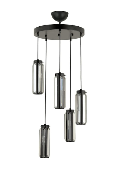 Natali 5 Li Yuvarlak Siyah Modern Kristalli, Taşlı Modern Tasarım Kristal Salon Sarkıt Avize