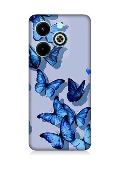 İnfinix Hot 40i Uyumlu Mavi Kelebekler Desenli Silikon Kılıf