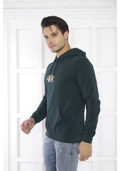 Escetic Spor Erkek Yeşil Cepli, Kapüşonlu Sweatshirt-4164