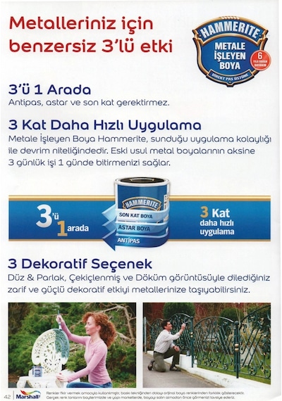 Hammerite Direk Pas Üstüne Metal Boyası 750Ml=1Kg Pürüzsüz Beyaz-