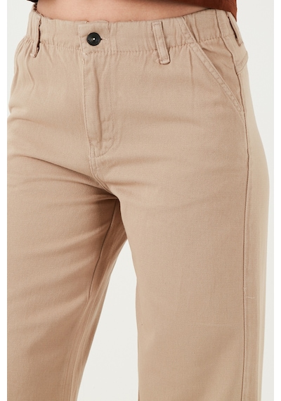 Lela Pamuklu Standart Fit Yüksek Bel Geniş Paça Bayan Pantolon 668Yp5344 Taş