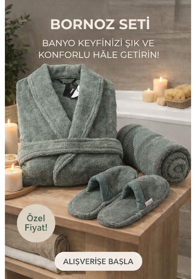 Özdilek Colourist Banyo Bornoz Seti Zümrüt S-m Beden Yeşil