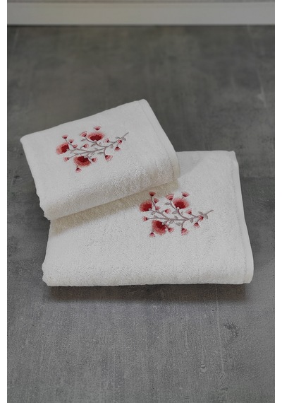 2'li Set Banyo Havlusu - Bambu & Nakışlı Banyo Havlu Seti-lisette Krem