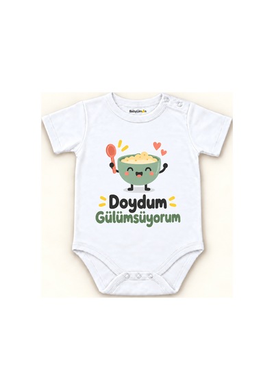 Babylimon Doydum Gülümsüyorum Beyaz Kısa Kollu Çıtçıtlı Bebek Zıbını Beyaz - Doydum Gülümsüyorum - 928161924 Beyaz - Doydum Gülümsüyorum