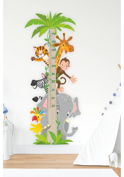 Sevimli Safari Hayvanları Temalı Boy Ölçer Duvar Sticker Boy Cetveli