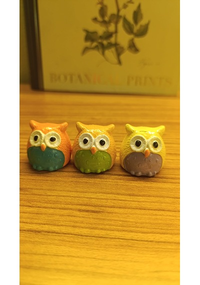 Artepieza Üç Bilge Baykuş Seti-renkli Dostlar Baykuş Seti-3 Lü Dekoratif Mini Set- Turuncu-somon-sarı 4 4 4 4