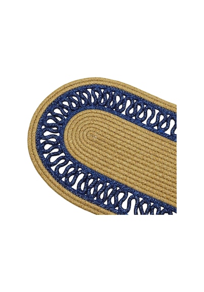 Jutty Hasır Görünümlü Jüt Dokuma Natural Lacivert Oval Dekoratif Masa Runnerı 35x135 Cm Mutfak Salon Naturel