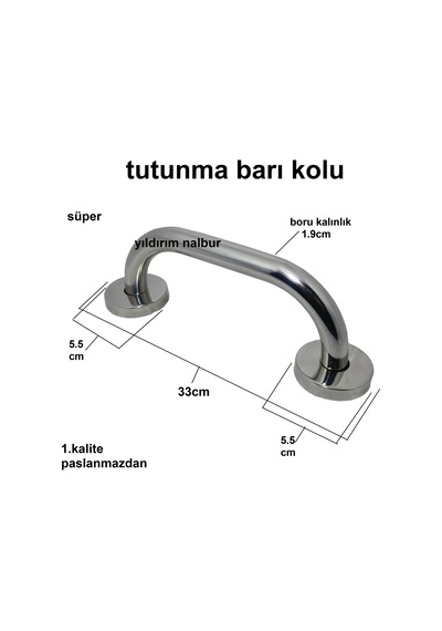 Engelli Tutunma Barı 33Cm Banyo Tutamak Kapı Çekme Kolu Küvet Ban