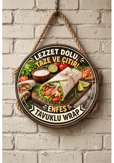 Tavuklu Wrap Temalı Restoranlar Cafeler Lokantalar İçin Ahşap Duvar Kapı Dekoratif Süs Tablo