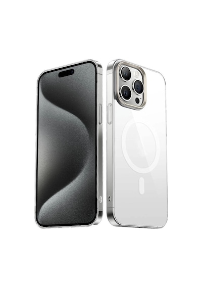 Apple iPhone Uyumlu 15 Pro Max Kılıf Zore Wireless Şarj Özellikli Şeffaf G-glass Kapak Titanyum