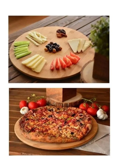 Döner Standlı Doğal Bambu Sunum Tahtası Pizza, Kek, Pasta, Kahvaltı Ve Kurabiye İçin Bej
