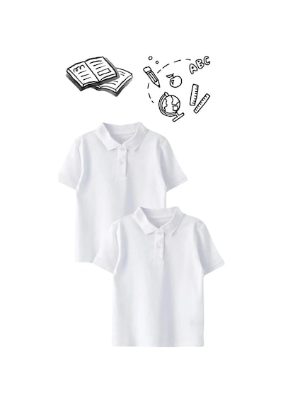 Bilge Trend Polo Yaka Kısa Kollu  Kız - Erkek Çocuk Okul T-shirt 2 Adet - Beyaz