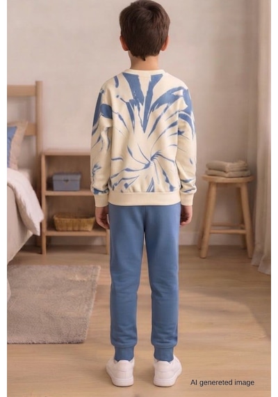 Pina Kids Erkek Çocuk Batik Desenli Okul Günlük Eşofman Takımı Esf7037 Mavi