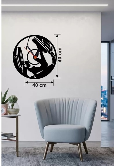 Mey İthalat Fitness Ve Spor Temalı Ahşap Duvar Saati - 40x40 Cm Leg Press Tasarım Çok Renkli