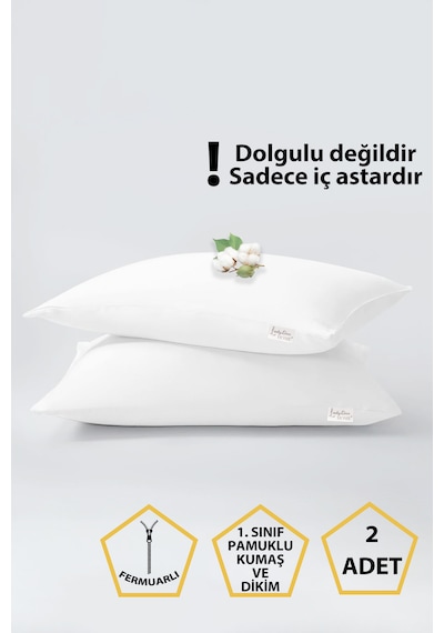 2'li Bebek Yastık İç Astarı , 35x45 Yastık Mitili , Pamuklu Yastık Şiltesi , Fermuarlı Yastık Kılıfı Beyaz