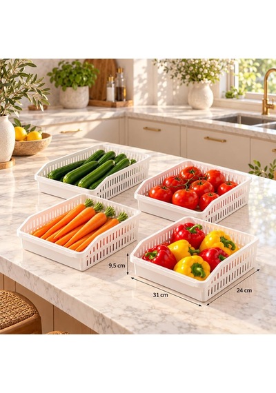 Tr 09 1076 Orgamix 4'lü Buzdolabı İçi Düzenleyici Organizer Sepet Seti Beyaz Mutfak Dolabı & Kiler Sebze Meyve Genel