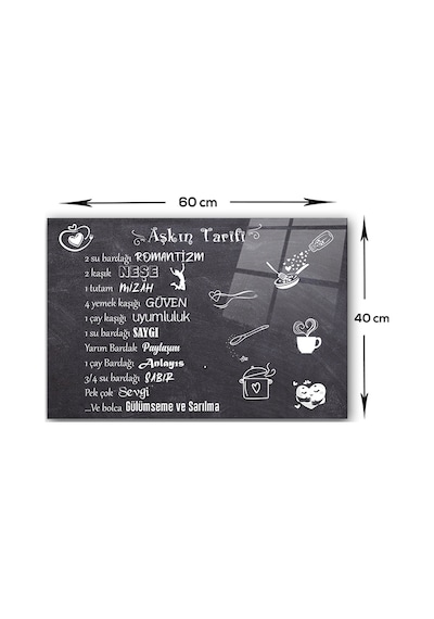 Decorita Cam Ocak Arkası Koruyucu | Aşkın Tarifi | 40cm x 60cm