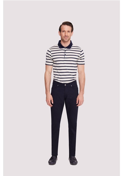 Erkek Lacivert Slim Fit Üst Cep Kanvas Pantolon Lacivert