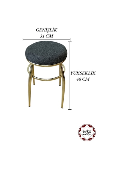 Evko Mobilya Tabure, Bar Taburesi, 2'li Tabure, Gold Ayaklı-siyah