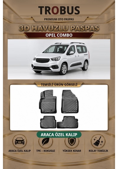 Opel Combo Arka Koltuklu Araca Özel 3d Havuzlu Paspas Siyah