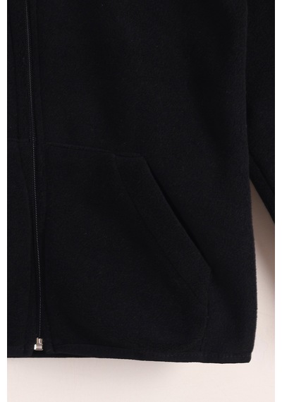 Monox Lastik Manşetli Fermuarlı Kapüşonlu Çocuk Unisex Polar Ceket Siyah