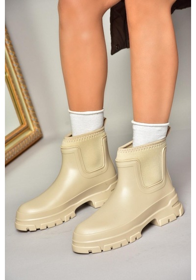 Fox Shoes T858685409 Bej Kalın Tabanlı Yağmur Botu Bej-suni Deri Bej