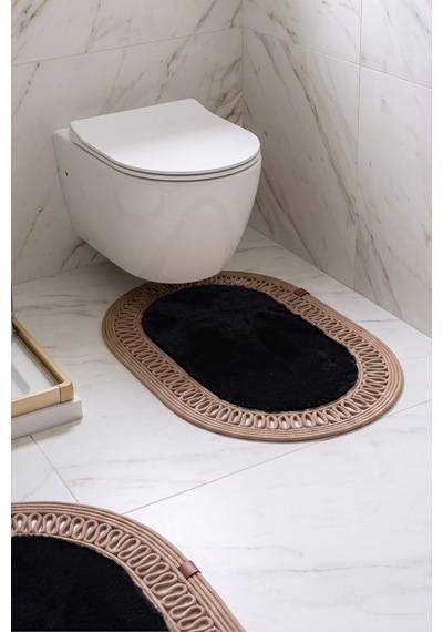 Banyo Paspası Takımı 60x100+40x60 Cm İç Trikot Siyah & Camel