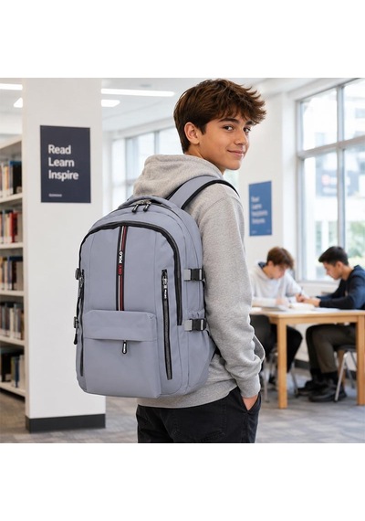 Unisex Çok Bölmeli Okul Sırt Çantası Ortaokul, Lise, Seyahat Ve Outdoor Gri