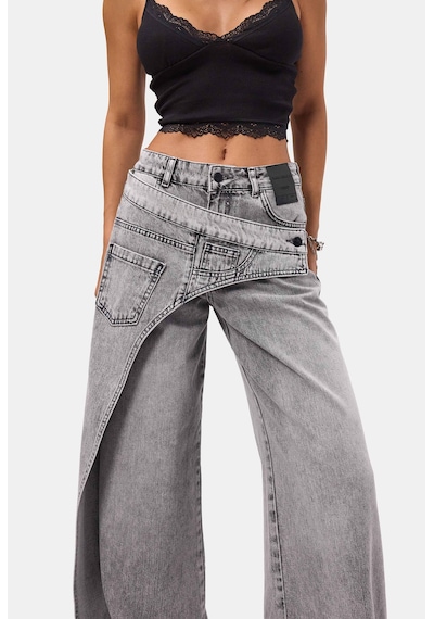 it's basic Kadın Füme Palazzo Fit Çift Kemer Detaylı Özel Tasarım Denim Jean