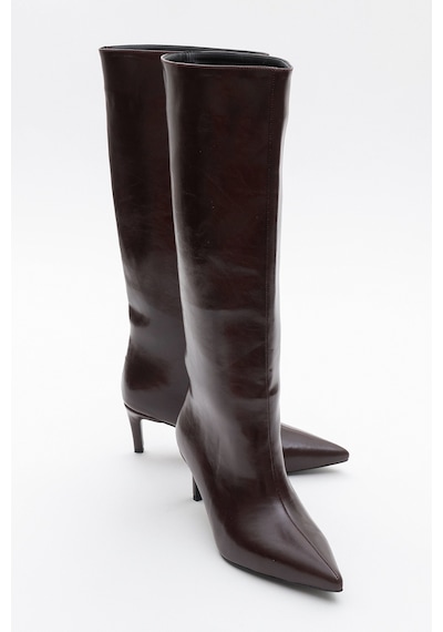 Luvishoes Luvi Shoes Camila Bordo Cilt Kadın Topuklu Çizme Bordo