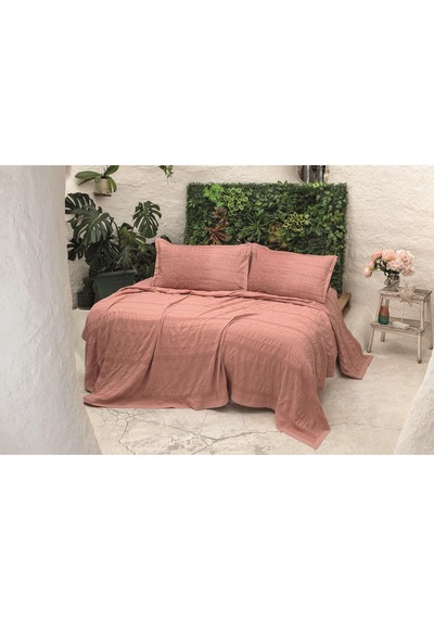 River 4 Parça Çift Kişilik Pike 230x250 , Fıttd. Çarşaf , Yastık Kılıfı Takımı %100 Pamuk Pudra