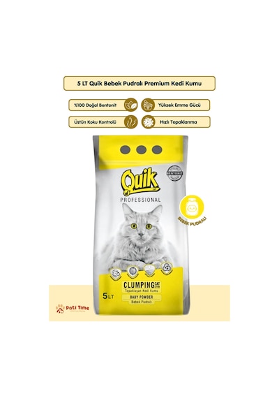 5lt Bebek Pudralı Bentonit Topaklaşan Doğal Kokusuz Kedi Kumu + Koku Giderici Hediyeli