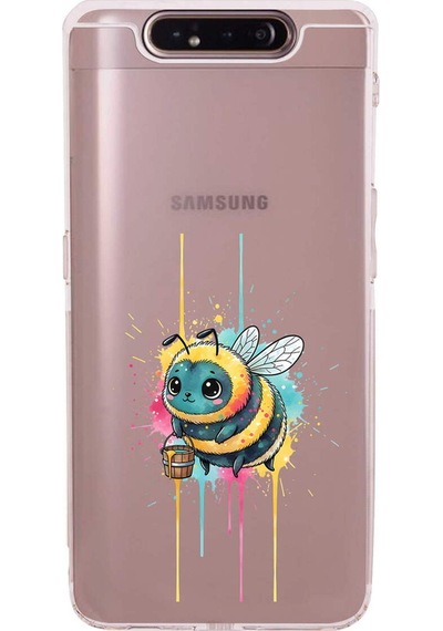 Samsung Galaxy A90 İle Uyumlu Splash Arı Tasarımlı Şeffaf Silikon Kılıf Şeffaf