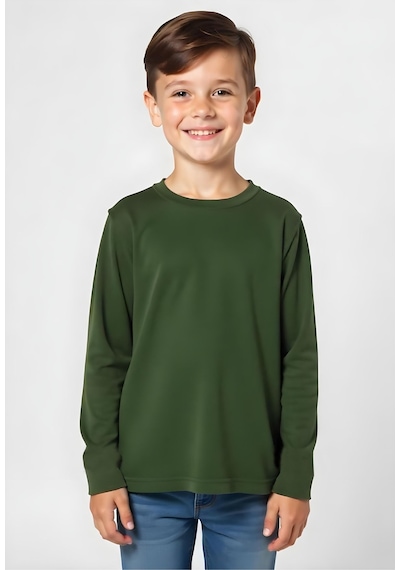 Fyk Kids Düz Basic Unisex Sweatshirt Haki Yeşil