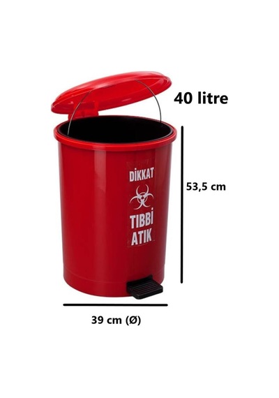 Omnipazar Sy-4219 Kırmızı Tıbbi Atık Pedallı Yuvarlak Çöp Kovası İç Kovalı 40 Lt Kırmızı