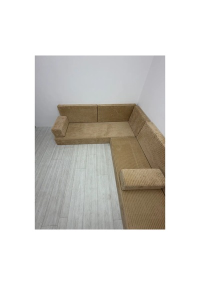 Premium Kadife Kumaş, Konforlu Yer Kanepesi ,modüler Şark Köşesi Takımı - Bej- U Set