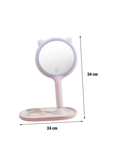 Kedi Kulaklı Telefon Standlı Yuvarlak Dokunmatik Led Ayarlı Masa Üstü Makyaj Aynası 5705