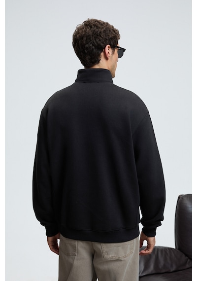 Grımelange BAXTER Erkek Dik Yakalı Fermuarlı Relaxed Siyah Sweatshirt