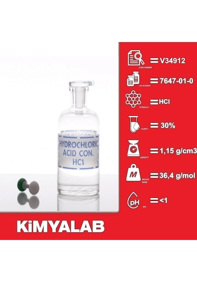 Hidroklorik Asit 30% Cam Şişe - Hydrochloric Acid HCL 500 ML