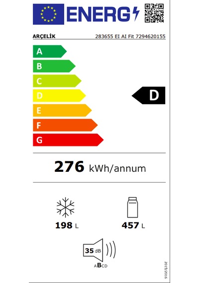 Arçelik 283655 EI AI Fit Kombi 655 L No Frost Buzdolabı