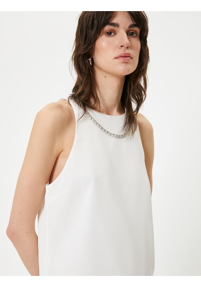 Koton Halter Yaka Elbise Mini Zincir Aksesuar Detaylı Kırık Beyaz 4sak80117uw Ekru