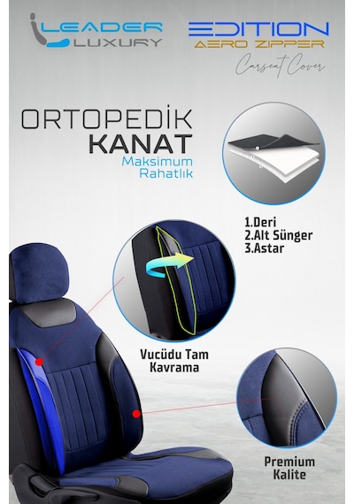 Seat Leon X-perience Keten Oto Koltuk Kılıfı Ön Arka Set Mavi Edition Scr
