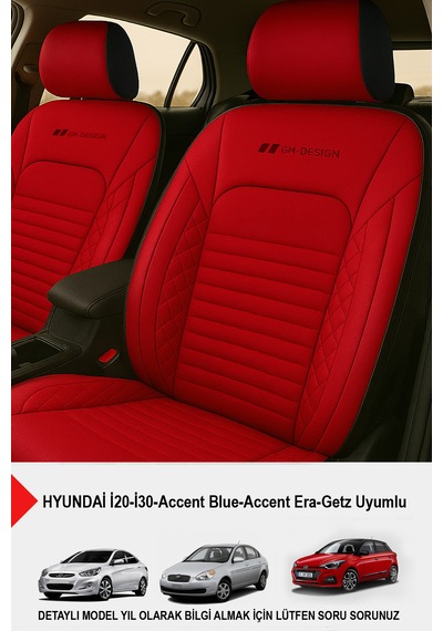 İstanbul Serisi Deri Oto Koltuk Kılıfı Hyundai İ20-i30-accent-blue-era-getz Uyumlu Kırmızı