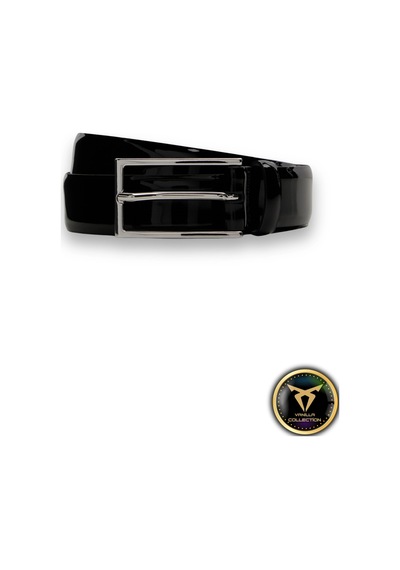Vanilla Collection Rugan Vegan Deri Kemer Gümüş Metal Tokalı İnce Model Parlak Siyah Rugan Siyah