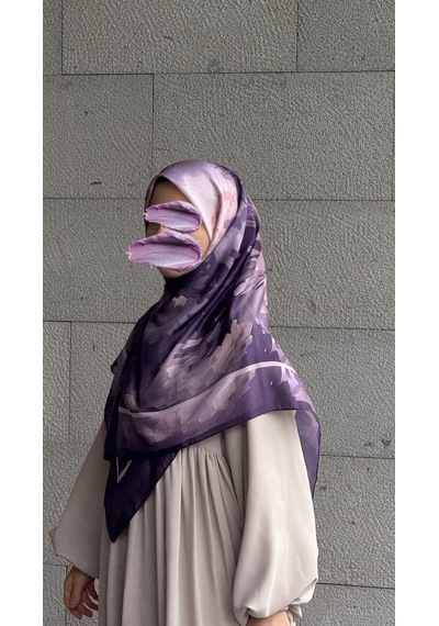 Qalortex Scarf Pamuklu Soft Luna Desen Eşarp-lila
